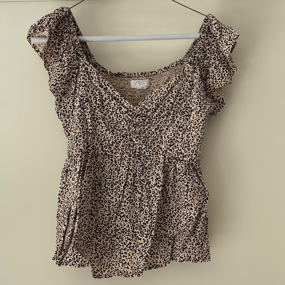 Japna Beige and Black Animal Print Blouse